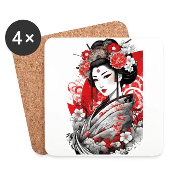 Elegant Geisha with Floral Kimono Art - Coasters (set of 4) - white - Front
