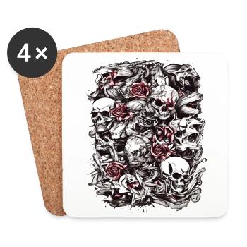 Totenköpfe und Rosen Dark Gothic Kunst - Untersetzer (4er-Set) - Weiß - Vorne