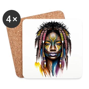 African woman with face paint and feathers - Coasters (set of 4) - white - Front