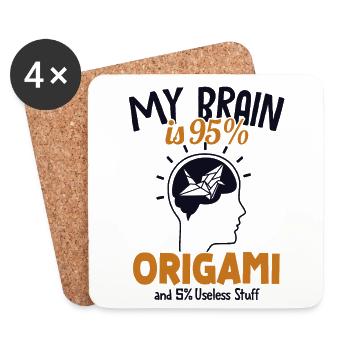 Mein Gehirn besteht zu 95% aus Origami Falten Eule Papierkranich - Untersetzer (4er-Set) - Weiß - Vorne