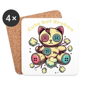 Psychopathe mental Chat mignon mais cassé - Dessous de verre (lot de 4) - blanc - Devant
