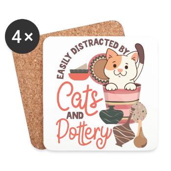 poterie céramiste artiste chat facilement - Dessous de verre (lot de 4) - blanc - Devant