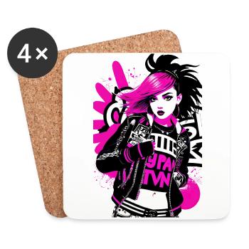 Urban Punk Straßenkunst mit neonpinken Akzenten - Untersetzer (4er-Set) - Weiß - Vorne