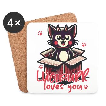 Lycipurr Loves You Chat Illustration - Dessous de verre (lot de 4) - blanc - Devant