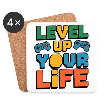 Level Up dein Leben – Motiv für Gamer - Untersetzer (4er-Set) - Weiß - Vorne