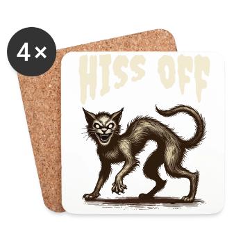 Hiss Off Creepy Cat Illustration - Coasters (set of 4) - white - Front