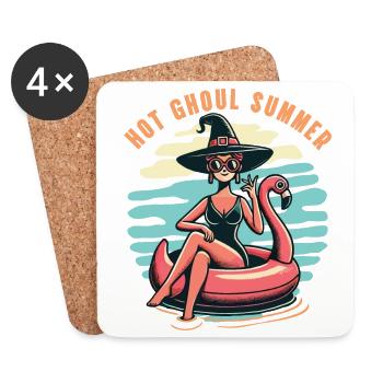 Hot Ghoul Summer Witch On Flamingo - Coasters (set of 4) - white - Front