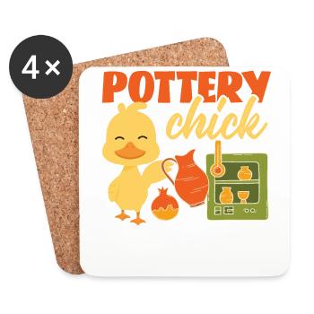Poterie Céramique Artiste Poulet - Dessous de verre (lot de 4) - blanc - Devant