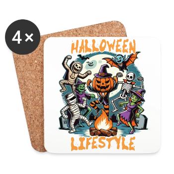 Halloween, Style de vie, Effrayant, Amusant - Dessous de verre (lot de 4) - blanc - Devant