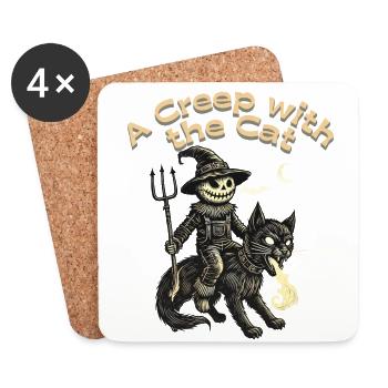 Effrayant avec le chat Halloween Fun - Dessous de verre (lot de 4) - blanc - Devant
