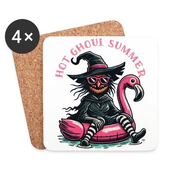 Hot Ghoul Summer Witches Flamingo Fun - Coasters (set of 4) - white - Front