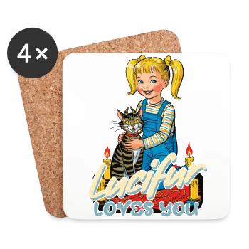 Lucifur Loves You Humour de chat - Dessous de verre (lot de 4) - blanc - Devant