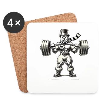 Bonhomme de neige fort avec haltérophilie - Dessous de verre (lot de 4) - blanc - Devant