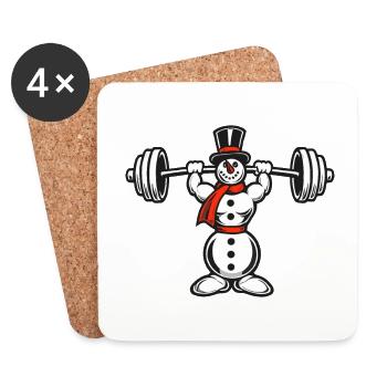 Powerful Snowman Christmas Fitness - Coasters (set of 4) - white - Front