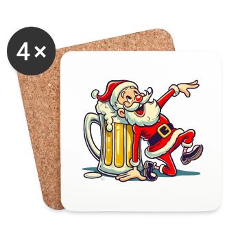 Merry Santa Claus with beer mug - Coasters (set of 4) - white - Front