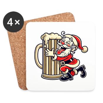 Santa Claus hugging giant beer glass - Coasters (set of 4) - white - Front