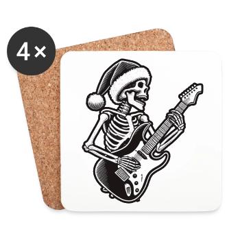 Rockender Weihnachtsskelett Gitarrist - Untersetzer (4er-Set) - Weiß - Vorne