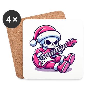 Noël Skeleton Rocks Guitare Noël - Dessous de verre (lot de 4) - blanc - Devant