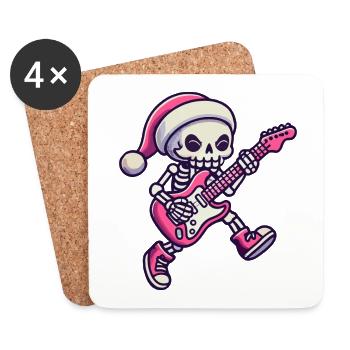 Squelette Avec Guitare Et Chapeau De Père Noël Roches - Dessous de verre (lot de 4) - blanc - Devant