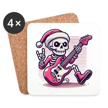 Noël squelette guitariste rocks - Dessous de verre (lot de 4) - blanc - Devant