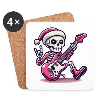 Guitariste de rock squelette de Noël - Dessous de verre (lot de 4) - blanc - Devant