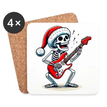 Christmas skeleton with electric guitar rocks - Coasters (set of 4) - white - Front