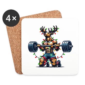 Weihnachtlicher Bodybuilder Rentier Kraft - Untersetzer (4er-Set) - Weiß - Vorne