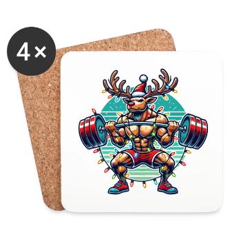 Weihnachtlicher Bodybuilder Rentier Muskelpower - Untersetzer (4er-Set) - Weiß - Vorne