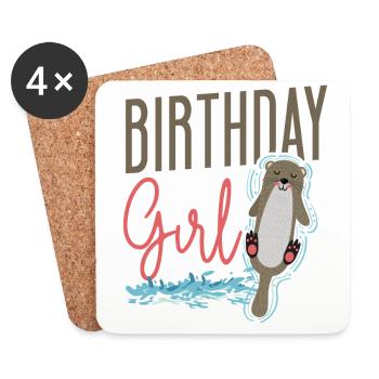 Loutre Anniversaire Fille Anniversaire Fille - Dessous de verre (lot de 4) - blanc - Devant