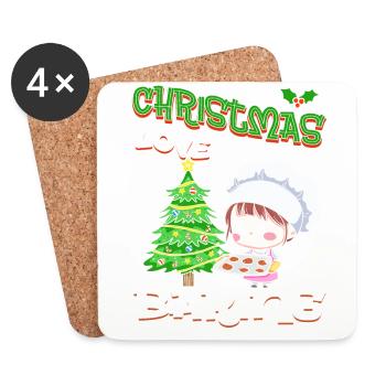 Noël, Amour et pâtisserie, Douce joie des fêtes - Dessous de verre (lot de 4) - blanc - Devant