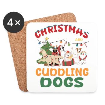 Chien, Carlin, Amour des animaux, Noël, Amour et chiens - Dessous de verre (lot de 4) - blanc - Devant