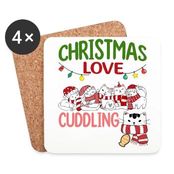 Câlin Chat Animal Amour Noël, Amour Chats - Dessous de verre (lot de 4) - blanc - Devant