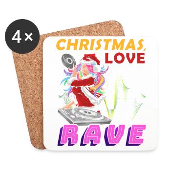 Noël Disco, Rave, Techno, House, Goa, Fête - Dessous de verre (lot de 4) - blanc - Devant