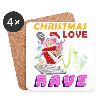 Noël Disco, Rave, Techno, House, Goa, Fête - Dessous de verre (lot de 4) - blanc - Devant