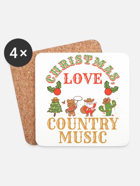 Noël, Amour Musique Country Concerts de Noël - Dessous de verre (lot de 4) - blanc