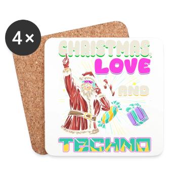 Noël Disco, Rave, Techno, House, Goa, Fête - Dessous de verre (lot de 4) - blanc - Devant