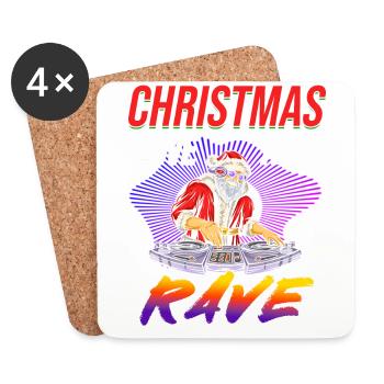 Noël Disco, Rave, Techno, House, Goa, Fête - Dessous de verre (lot de 4) - blanc - Devant