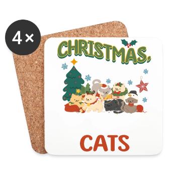 Câlin Chat Animal Amour Noël, Amour Chats - Dessous de verre (lot de 4) - blanc - Devant