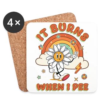 Lustiger Spruch "It Burns when i Pee"! - Untersetzer (4er-Set) - Weiß - Vorne