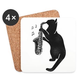 Saxophone Cat - Untersetzer (4er-Set) - Weiß - Vorne
