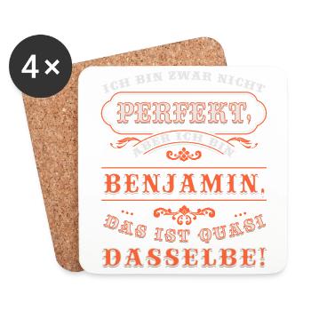 Lustiges BENJAMIN zum Namenstag mit Name Namens - Untersetzer (4er-Set) - Weiß - Vorne