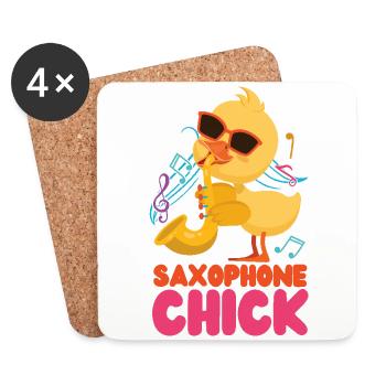 Saxophones Girl Chicken Saxophones - Coasters (set of 4) - white - Front