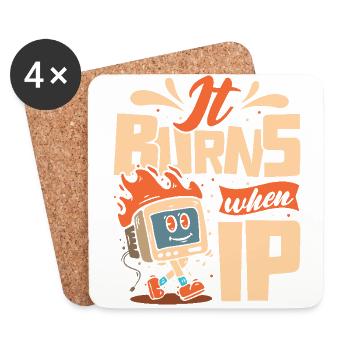 Lustiger Spruch "It Burns when i Pee"! Sarkastisch - Untersetzer (4er-Set) - Weiß - Vorne
