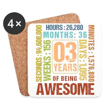 3 ans ! Cadeau d’anniversaire pour les 3 ans - Dessous de verre (lot de 4) - blanc - Devant