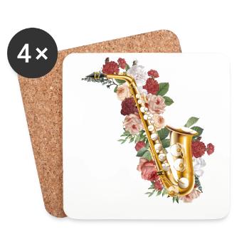 Saxophone Flower Rose Floral - Coasters (set of 4) - white - Front