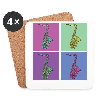 Saxophone Rétro Années 80 Années 90 Vintage - Dessous de verre (lot de 4) - blanc - Devant