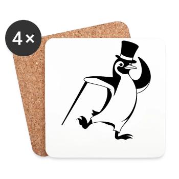 Stylish penguin with top hat and walking stick - Coasters (set of 4) - white - Front