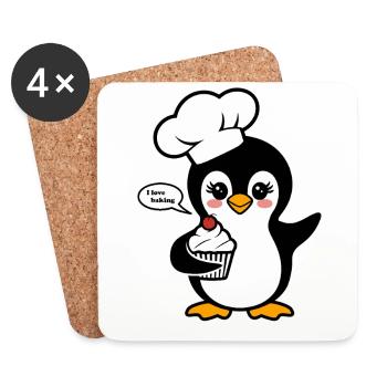 Pinguin Mit Kochmütze Liebt Backen - Untersetzer (4er-Set) - Weiß - Vorne