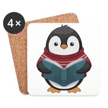 Gemütlicher Pinguin Mit Buch Motiv - Untersetzer (4er-Set) - Weiß - Vorne