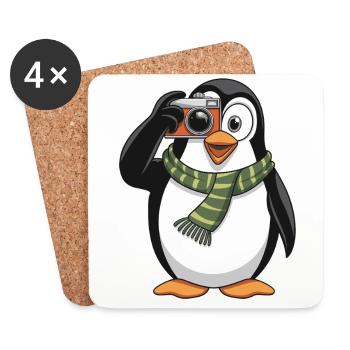 Pingouin mignon avec appareil photo pour les amoureux des animaux - Dessous de verre (lot de 4) - blanc - Devant